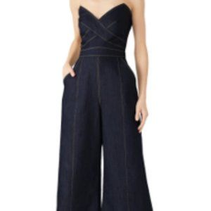 STUNNING - LIKE NEW!!  Cinq à Sept Zelda Strapless Wide Leg Denim Jumpsuit